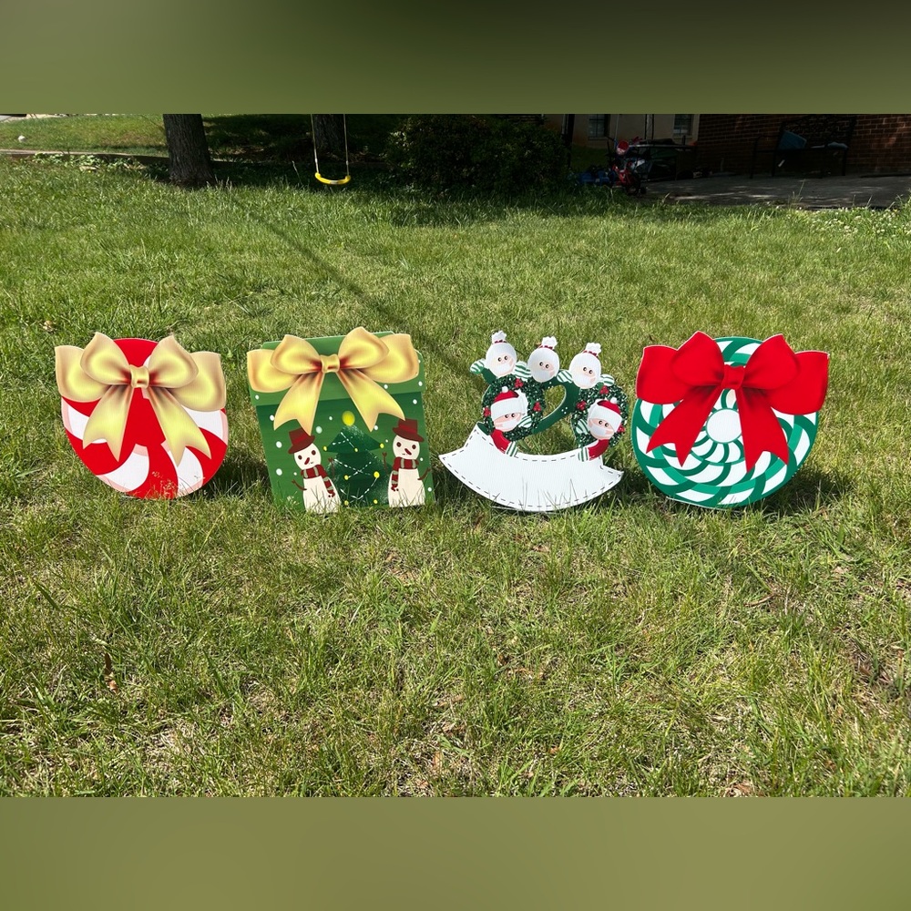 Christmas Outdoor Yard Signs with Stakes,4 signs, Christmas Decorations Holiday